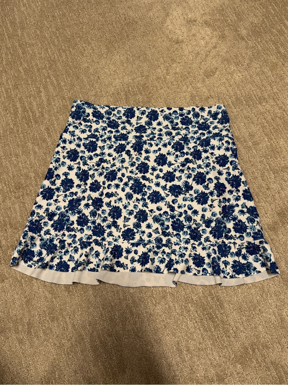 Albion Blue and White Floral Ruffle Hem Skirt